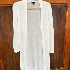 Talbots Open-Front Long White Knit Cardigan